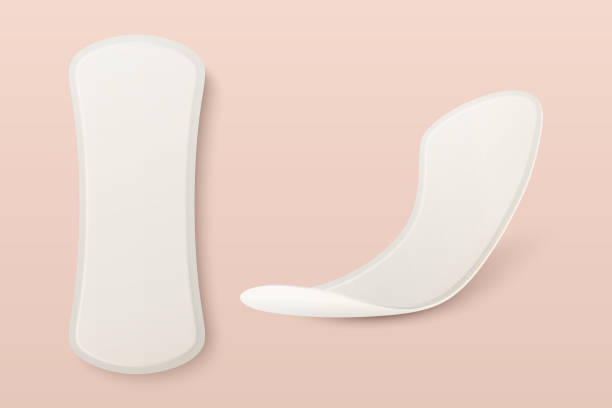 ilustraciones, imágenes clip art, dibujos animados e iconos de stock de vector 3d realistic whit menstrual hygiene products - sanitary daily thin pad icon set closeup sobre fondo rosa. iconos de higiene femenina - toallas sanitarias, plantilla de diseño. vista frontal, superior, lateral - hygienic pad