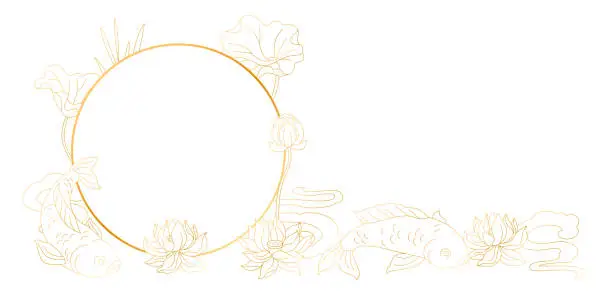 Vector illustration of Oriental fish and lotus illustration. Chinese and japanese traditional background.