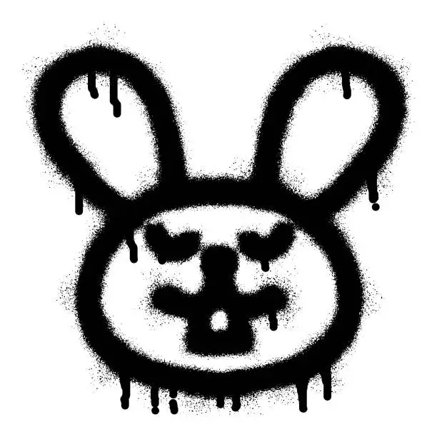 Vector illustration of Cute rabbit icon graffiti with black spray paint