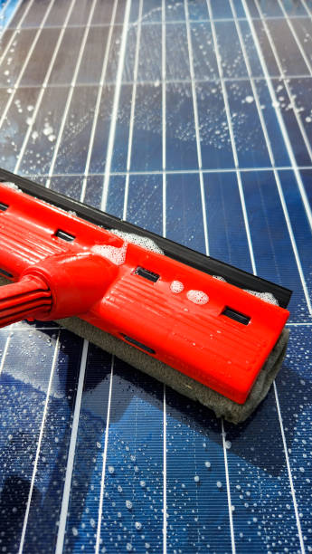 istock Cleaning dirty solar panels. Maintenance 1503448413