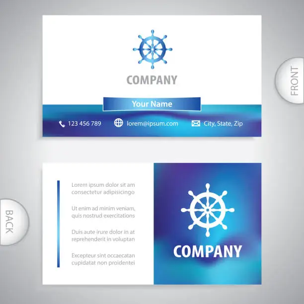Vector illustration of business card - steering wheel rudder - ship steering - captain's control room - company presentations