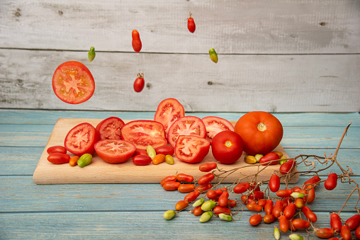 Fresh tomatoes, Tomato, Set of fresh whole and sliced tomatoes, Colorful ripe tomato