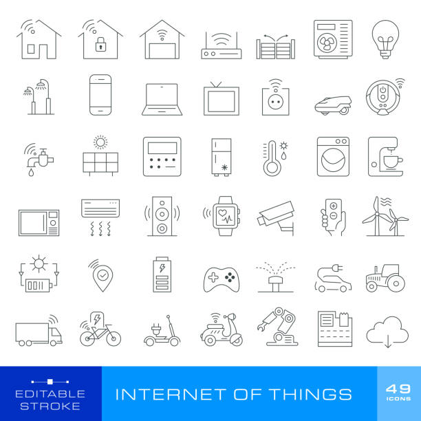 internet der dinge - set mit 49 symbolen - wärmepumpe stock-grafiken, -clipart, -cartoons und -symbole