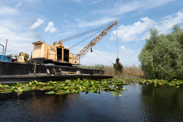 Danube Delta Dredging stock photo