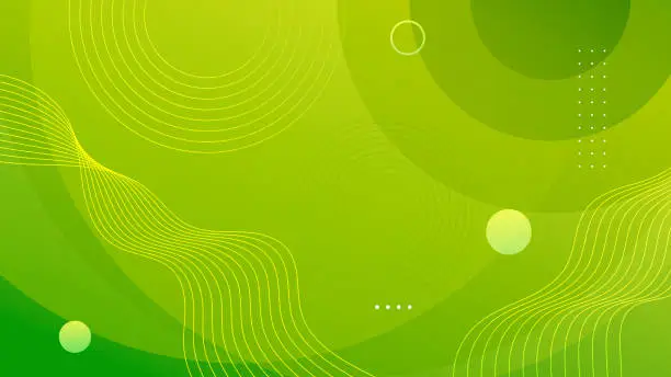 Vector illustration of Modern liquid green gradient abstract background with wave curve layer and geometric shape element