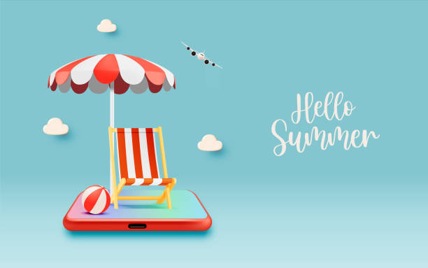 istock mobile phone and Deck chair for Summer wiht Beach stuff for travel application 1503560716
