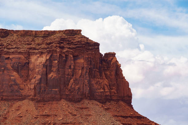 istock Red sandstone cliff with blue sky and cloudscape behind in monument valley 1503598782
