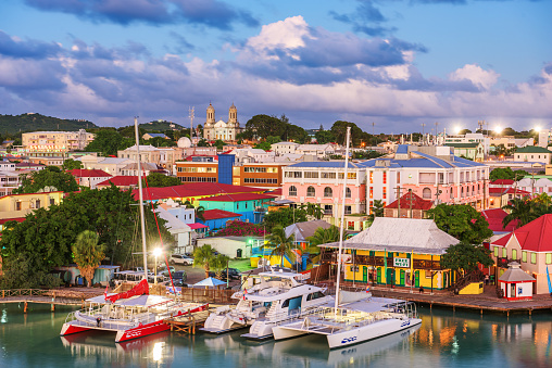 Beach and village of Les Anses D'Arlet with fishing boats, Martinique