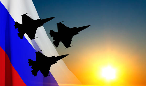 istock Silhouette of a military airplane with Russian flag 1503677644