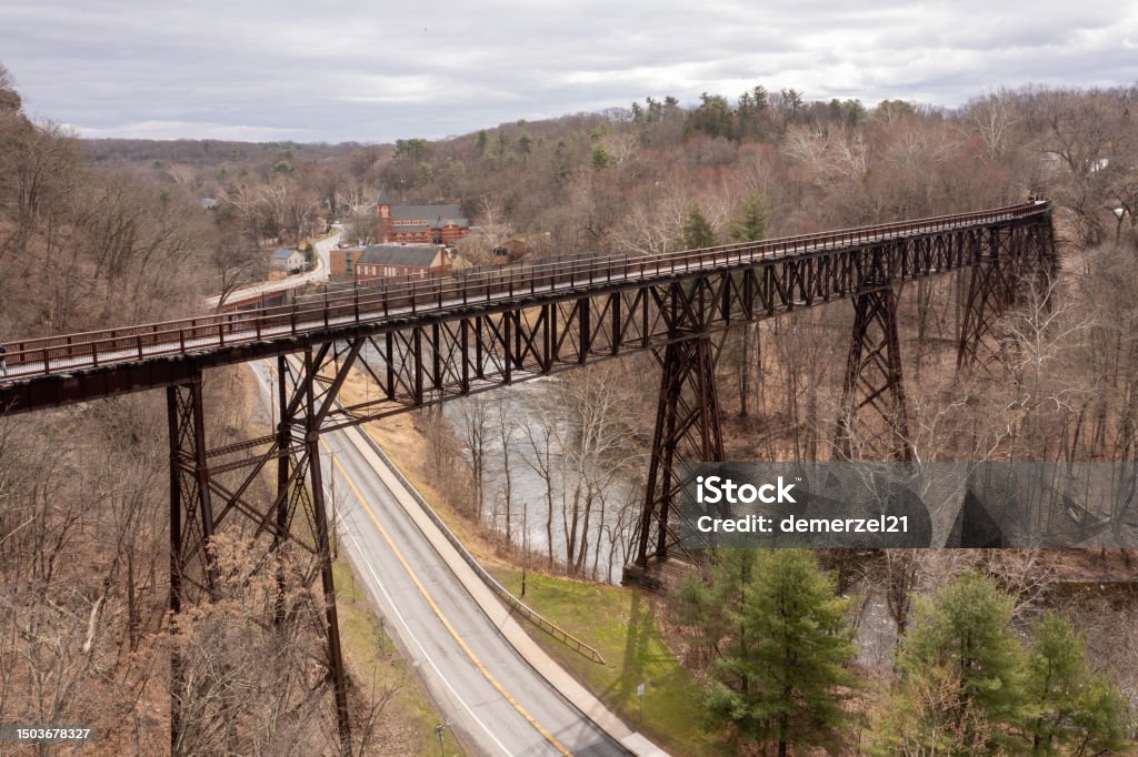 Rosendale Trestle - New York View of the Rosendale, NY Train Trestle from the Joppenbergh Mountain. Part of the Wallkill Rail Trail in upstate NY. Above Stock Photo