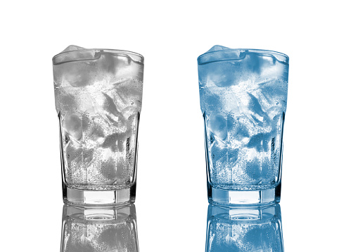 Glass of mineral water with ice, soft drink