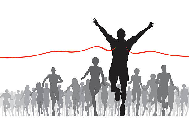 A shouters of a person crossing a finish line at a race vector art illustration