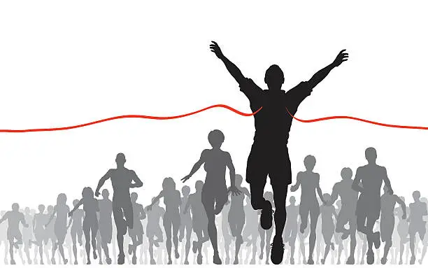 Vector illustration of A shouters of a person crossing a finish line at a race