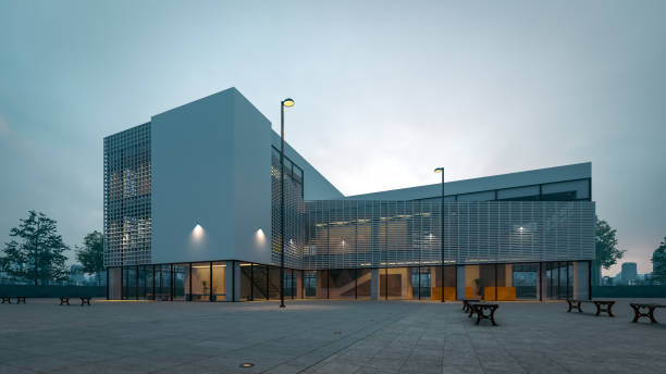 istock A perspective view of a modern two-story building night view on a cloudy cloudy day, 3d rendering 1503710466