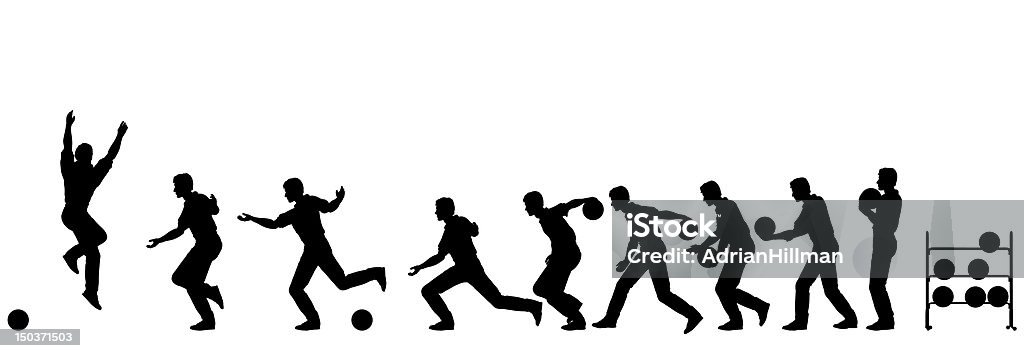 Bowler Editable vector silhouette sequence of a man bowling Ten Pin Bowling stock vector