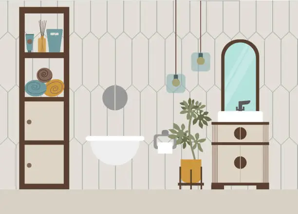 Vector illustration of Bathroom interior with furniture.