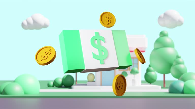 3d Animation money Dollar Sign Rotating Loop-able Animation on office background.