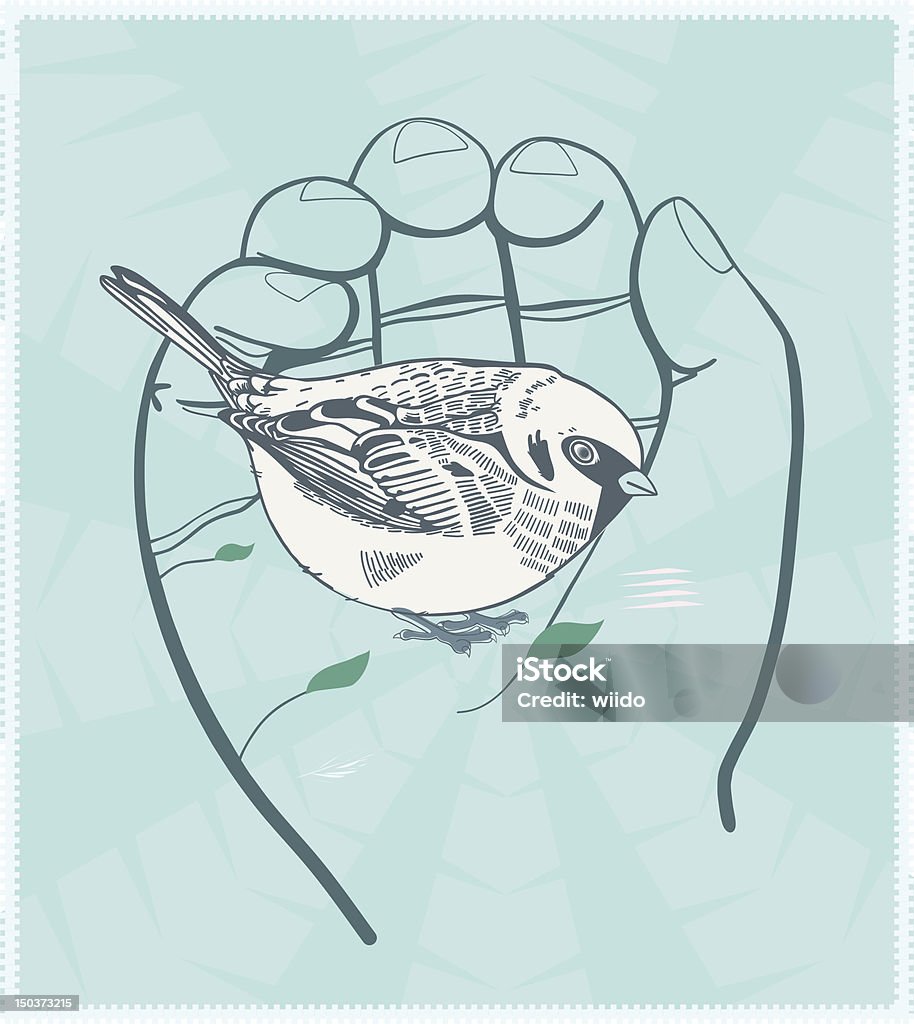 Pájaro en mano - arte vectorial de Aura libre de derechos