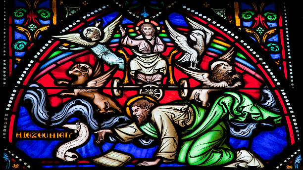 Prophet Ezekiel Cherubim and Chariot vision of the Prophet Ezekiel. This window was created more than 150 years ago, no property release is required. chariot photos stock pictures, royalty-free photos & images