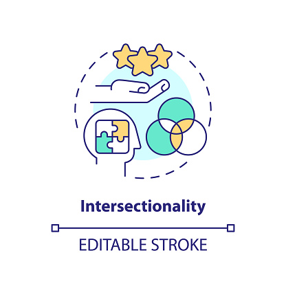Intersectionality concept icon. Person identity. Social justice. Mental health. Cultural competence. Unique experience abstract idea thin line illustration. Isolated outline drawing. Editable stroke