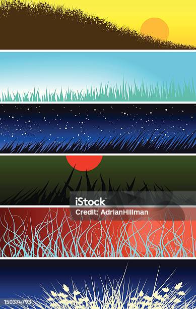 Ilustración de Césped Banners y más Vectores Libres de Derechos de Banda verde - Banda verde, Campo - Tierra cultivada, Cielo