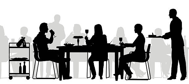 ресторан сцены - people eating silhouette cafe stock illustrations