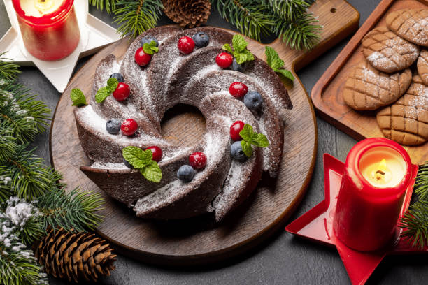 istock Christmas cake with blueberries, cranberries and mint 1503754882