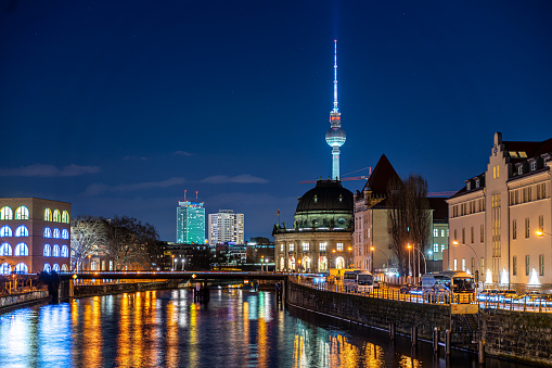 Berlin cityscape at night, Berlin central Friedrichstrasse