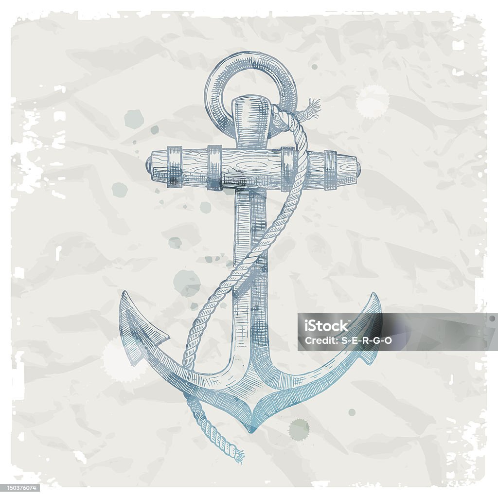 Anclaje dibujados a mano sobre fondo de papel de grunge, ilustración vectorial - arte vectorial de Embarcación marina libre de derechos
