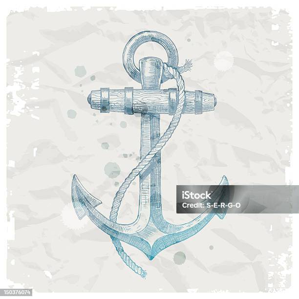 Ilustración de Anclaje Dibujados A Mano Sobre Fondo De Papel De Grunge Ilustración Vectorial y más Vectores Libres de Derechos de Embarcación marina