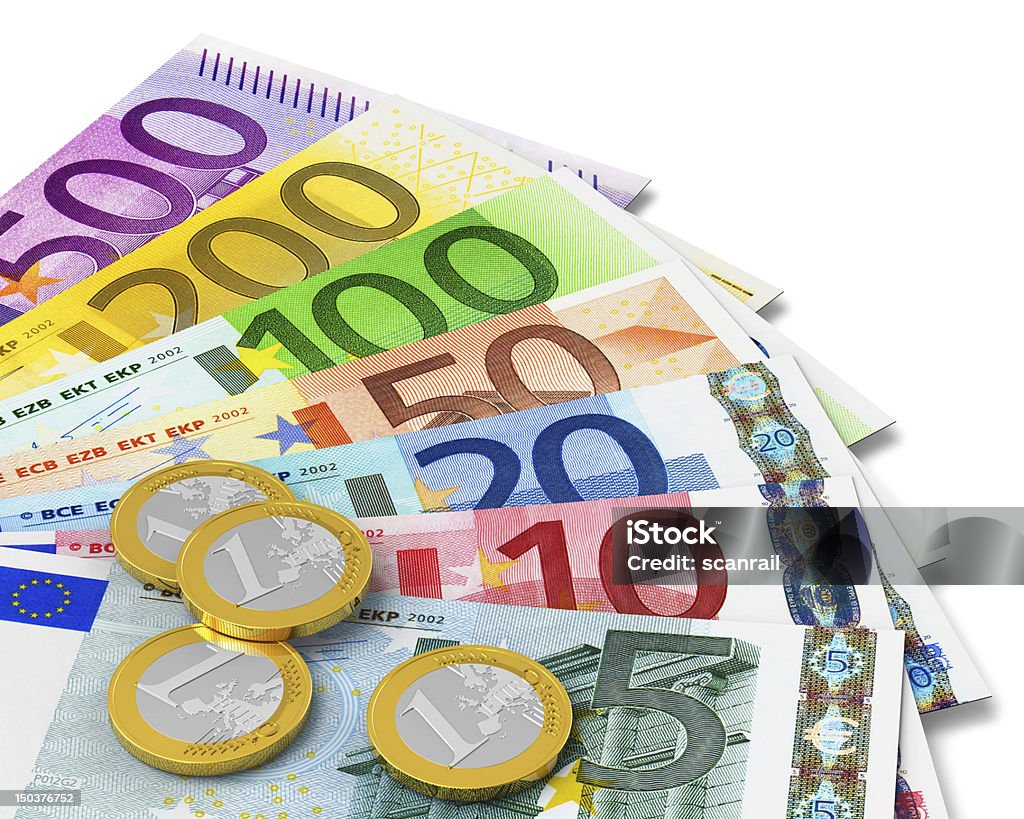 Set of Euro banknotes and coins See also: Euro Symbol Stock Photo
