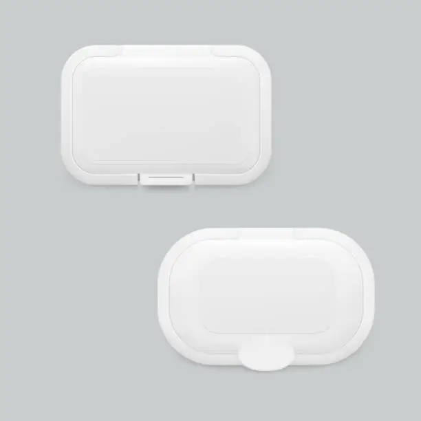 Vector illustration of Realistic wet wipe covers for wet wipes packaging set.