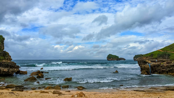 istock Beautiful landscape seascape rock formations Kasap beach in Pacitan East Java Indonesia 1503773844