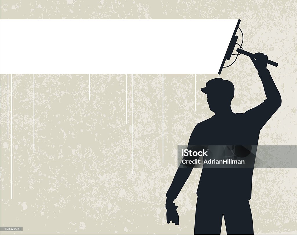 Window cleaner Editable vector silhouette of a man cleaning a background stripe Window Washer stock vector
