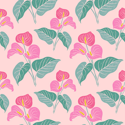 Anthurium tropical flowers seamless pattern.