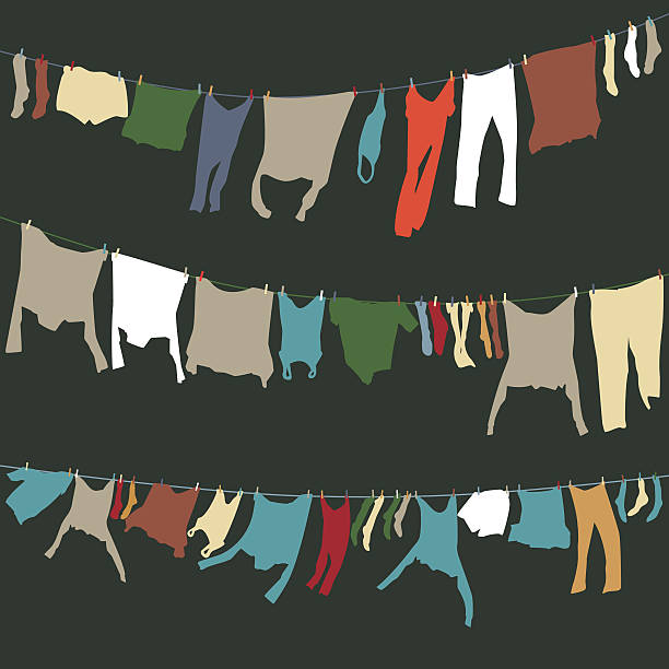ilustrações, clipart, desenhos animados e ícones de lavando linhas de - laundry clothing clothesline hanging