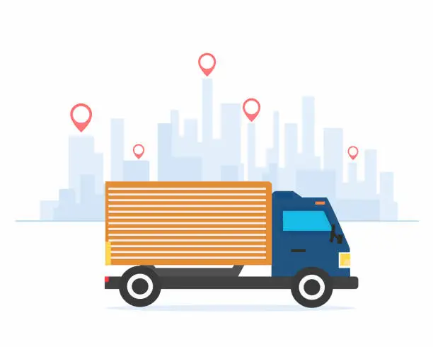 Vector illustration of delivery truck in the city