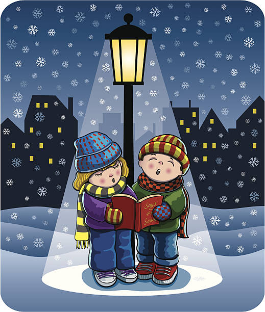 크리스마스 carolers - caroler christmas music winter stock illustrations