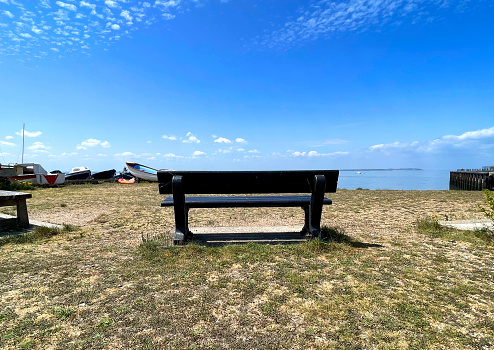 Park bench overlooking the sea in Whitstable