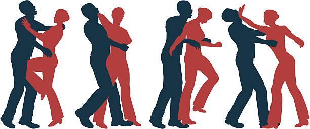 Vector silhouettes of self defense moves for women