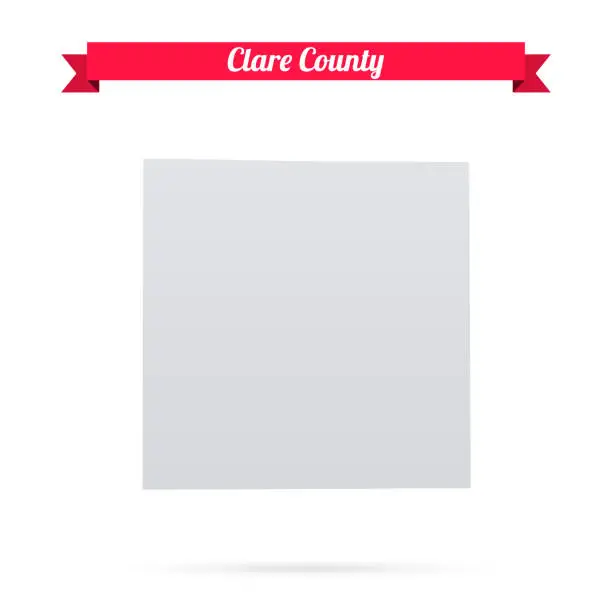 Vector illustration of Clare County, Michigan. Map on white background with red banner