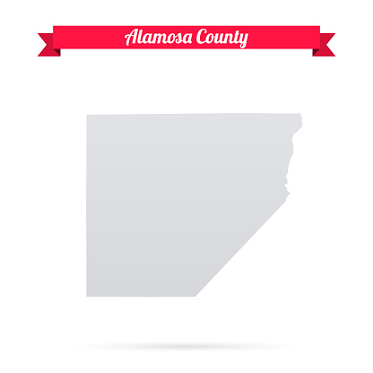 Map of Alamosa County - Colorado, isolated on a blank background and with his name on a red ribbon. Vector Illustration (EPS file, well layered and grouped). Easy to edit, manipulate, resize or colorize. Vector and Jpeg file of different sizes.