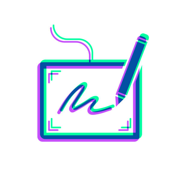 ilustrações de stock, clip art, desenhos animados e ícones de electronic signature. icon with two color overlay on white background - check mark digital composite blue computer icon