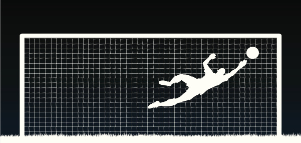 Editable vector illustration of a soccer goalkeeper making a save. Hi-res jpeg file included.