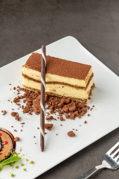 istock Tiramisu served with chocolate on a white porcelain plate 1503866415