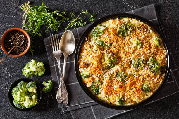 istock tasty Chicken Broccoli mushroom Casserole on dish 1503872615