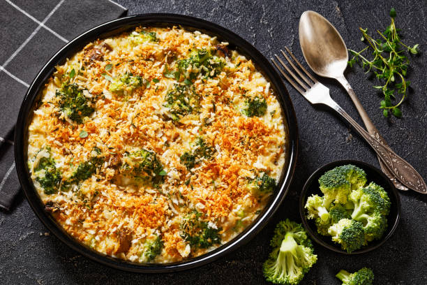 istock tasty Chicken Broccoli mushroom Casserole on dish 1503872689