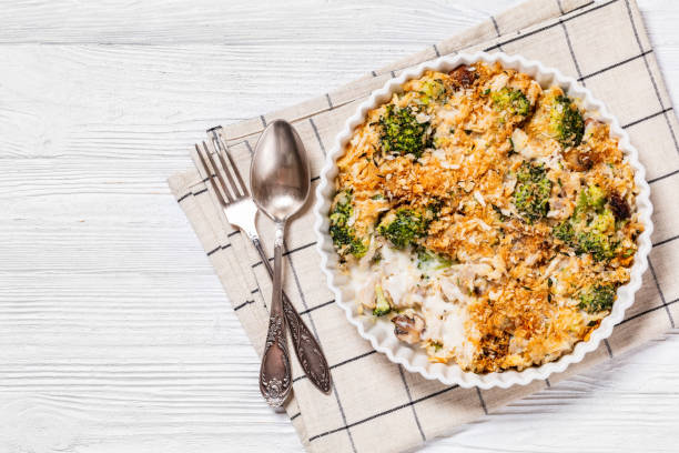 istock tasty Chicken Broccoli mushroom Casserole on dish 1503872690