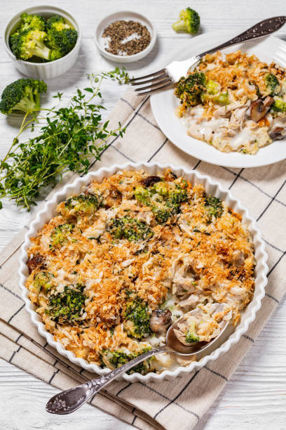 istock tasty Chicken Broccoli mushroom Casserole on dish 1503872691