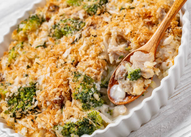 istock tasty Chicken Broccoli mushroom Casserole on dish 1503872791